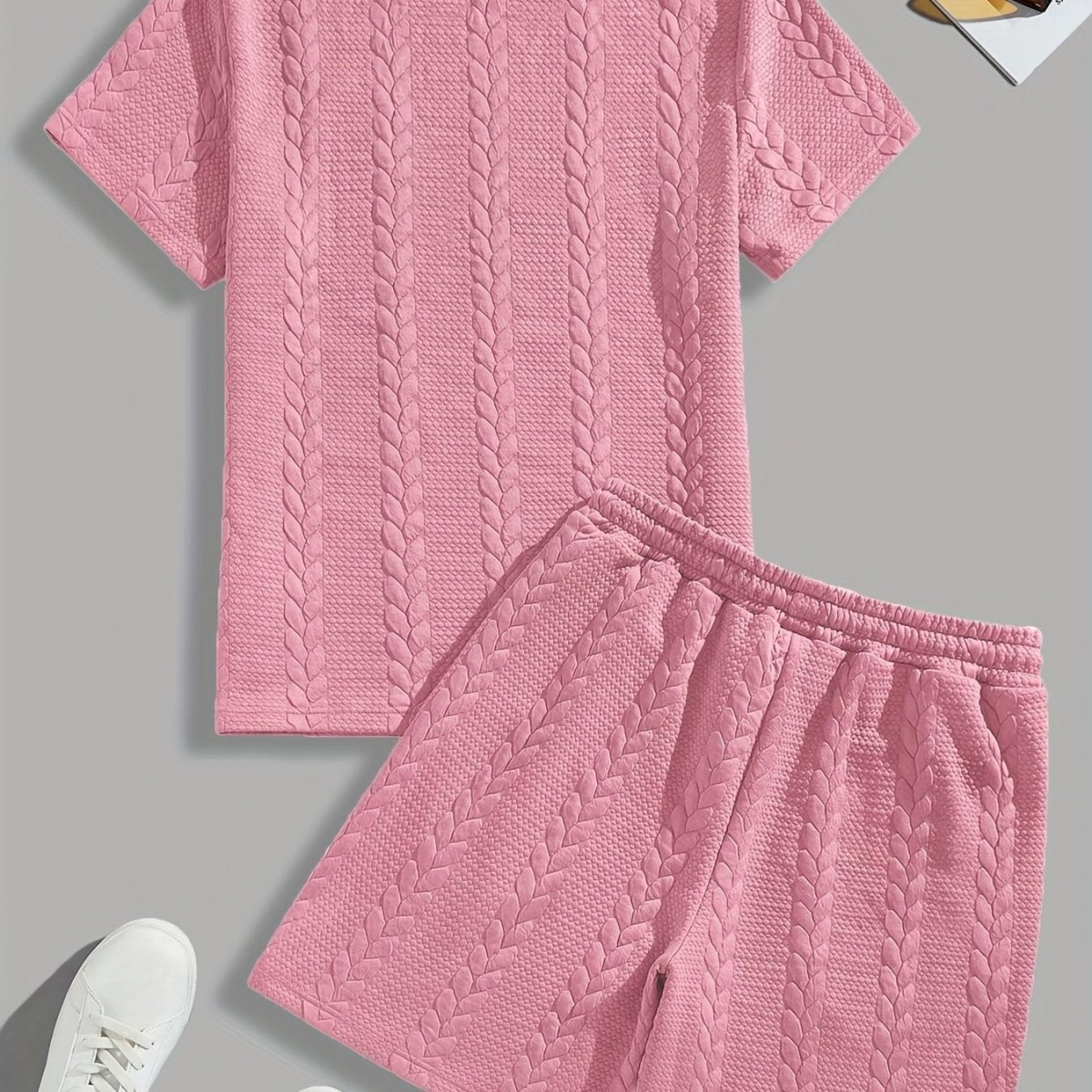 Camiseta de manga curta e shorts com cordão - Marrom, Conjunto de verão